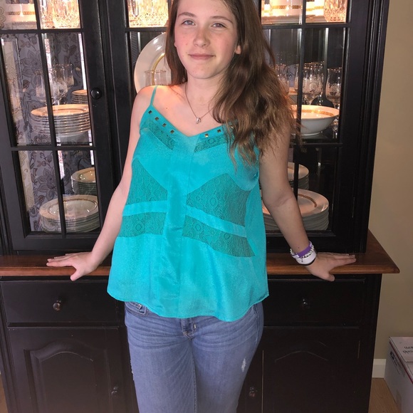 Margo & Sebation Tops - Green Margo & Sebastian Lace Accented Tank Top